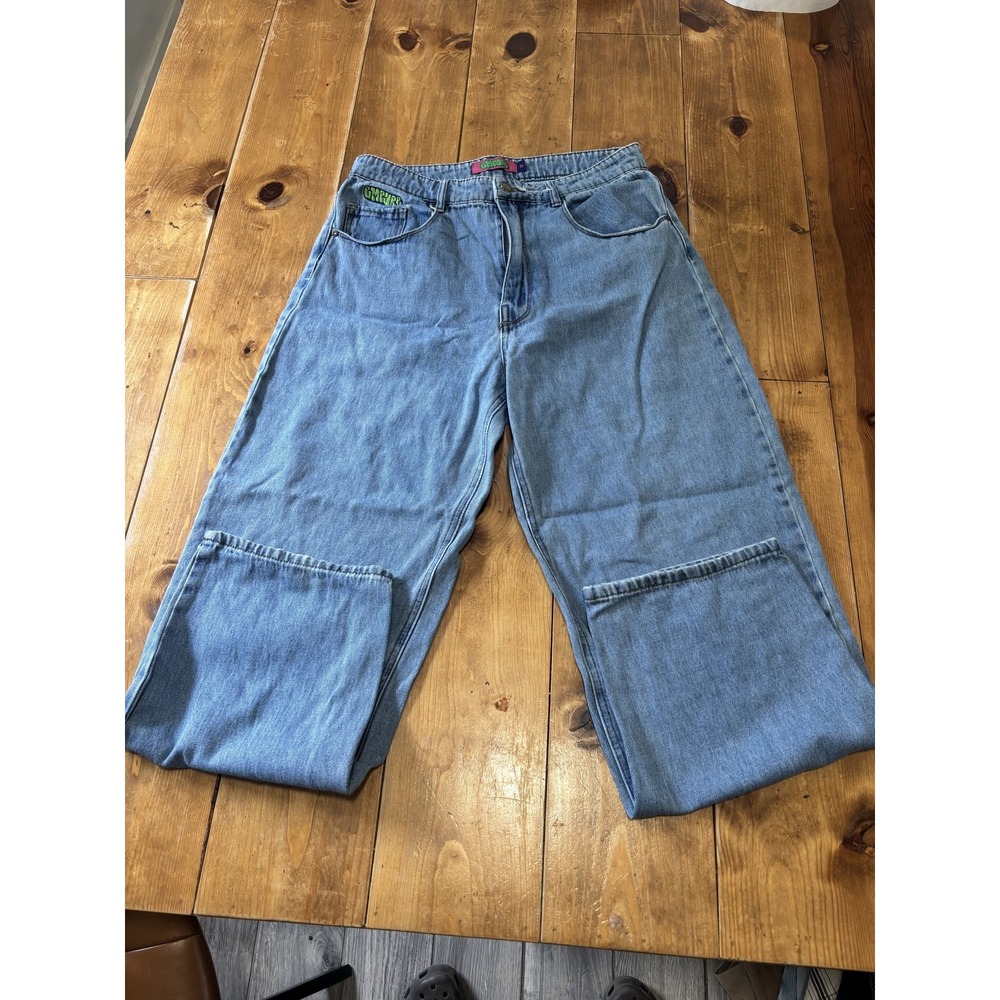 GMPYRE Women's Wide Leg Baggy Jeans Light Wash Blue Denim Y2K Style Size 11
